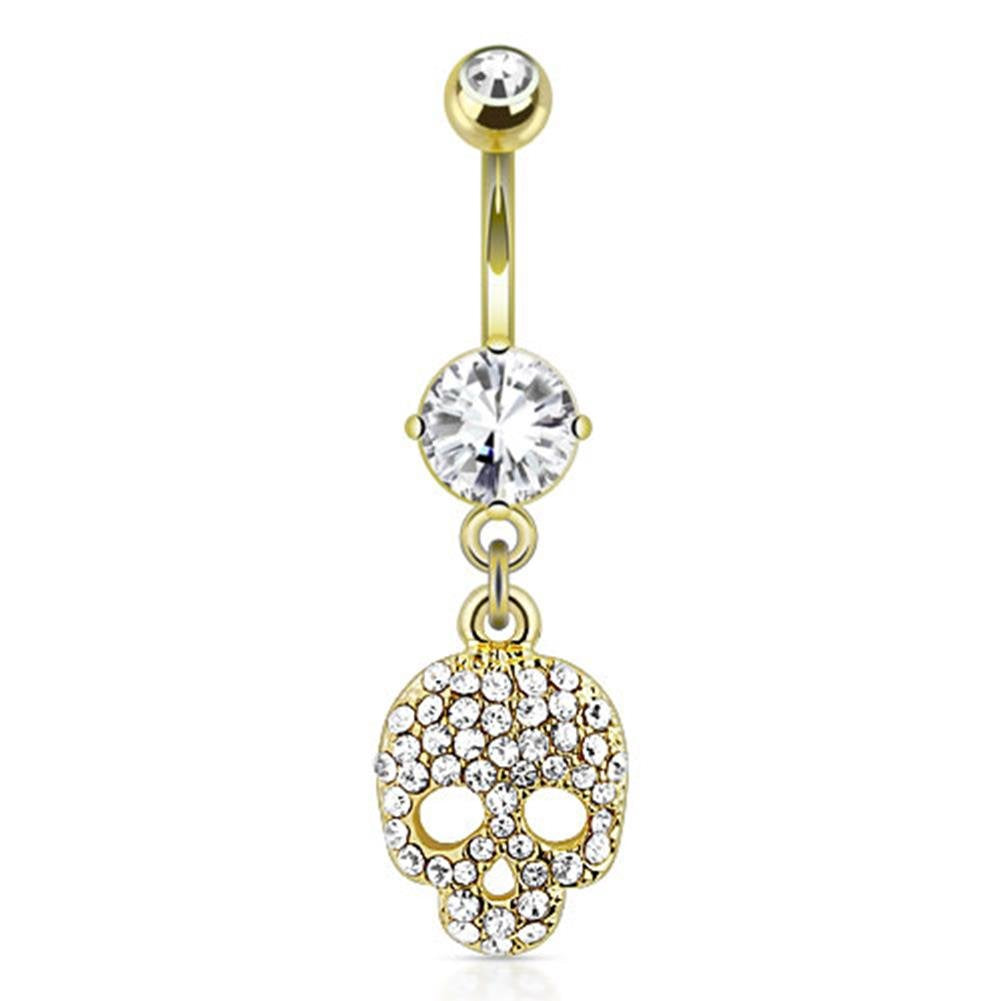 Bauchnabelpiercing 1,6mm 10mm Anhänger Totenkopf Skull Nabelpiercing Edelstahl Chirurgenstahl Bananabell Zirkonia 14 Karat