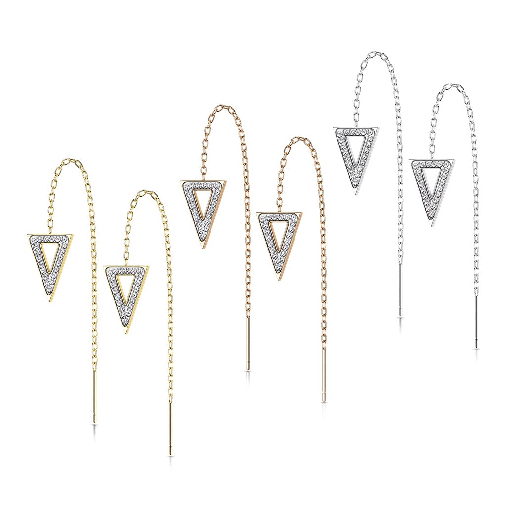 1 Paar Damen Ohrringe Durchzieher Kristall Pavé Clear Dreieck-Anhänger Ohrringe Ohrstecker Chirurgenstahl Silber Gold Roségold