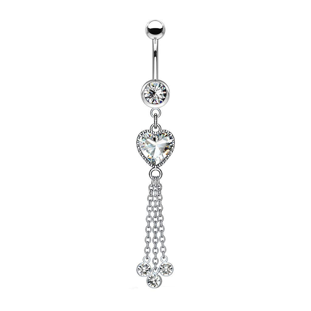 Bauchnabelpiercing Zirkonia Herz Ketten Anhänger Nabelpiercing Chirurgenstahl Bananabell Silber Clear Pink Aqua Stab 1,6/10mm