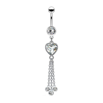 Bauchnabelpiercing Zirkonia Herz Ketten Anhänger Nabelpiercing Chirurgenstahl Bananabell Silber Clear Pink Aqua Stab 1,6/10mm