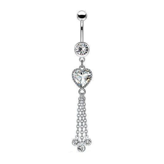 Bauchnabelpiercing Zirkonia Herz Ketten Anhänger Nabelpiercing Chirurgenstahl Bananabell Silber Clear Pink Aqua Stab 1,6/10mm