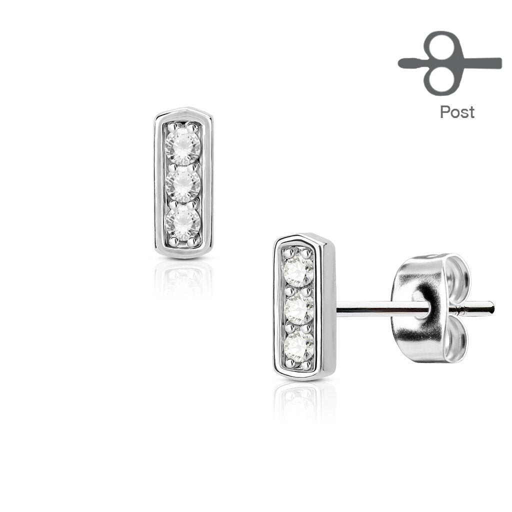 1 Paar Ohrringe Set Stecker Edelstahl Chirurgenstahl Bar 3 clear Zirkonia silber roségold gold