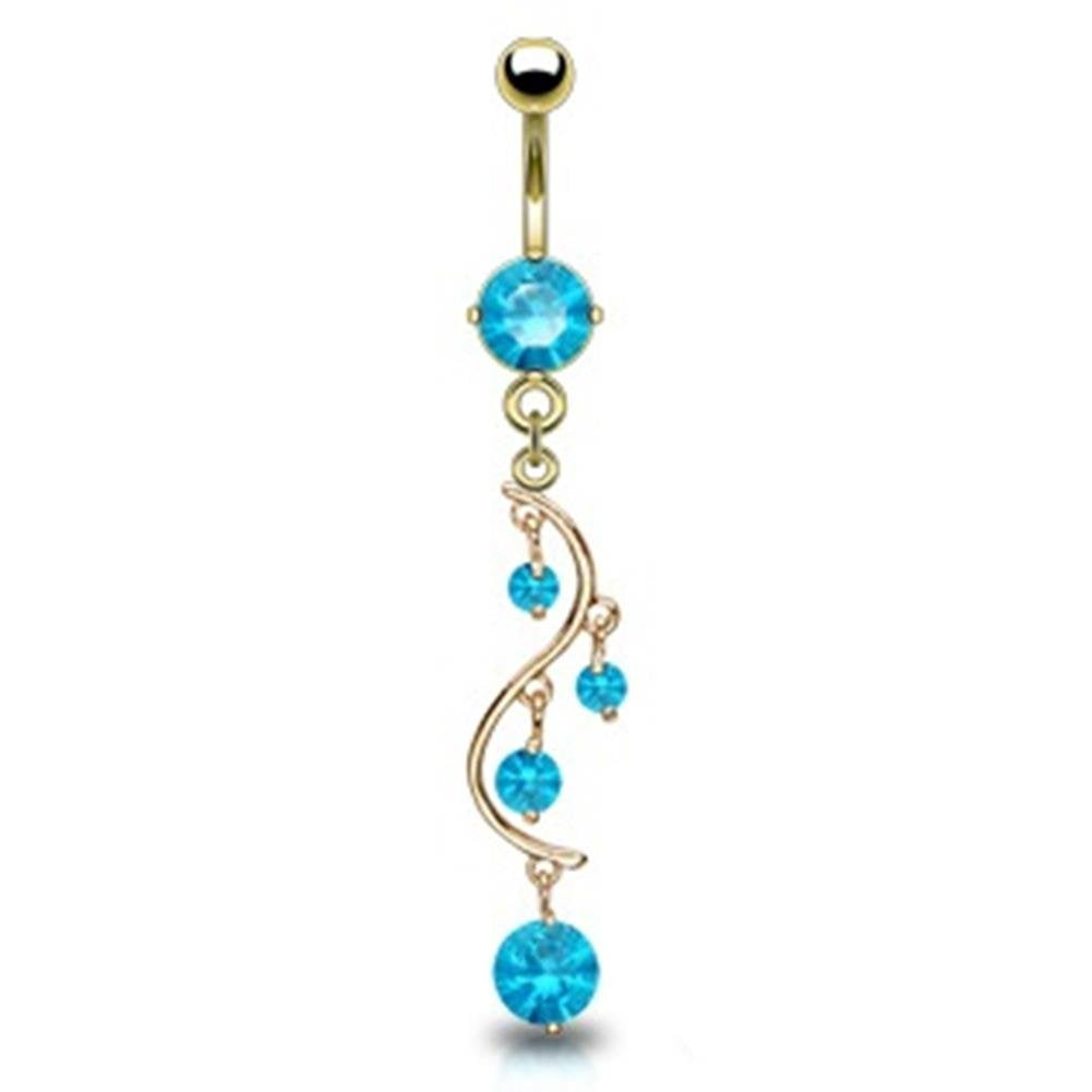 Bauchnabelpiercing Wein-Rebe Set 1,6mm 10mm Nabelpiercing Chirurgenstahl Bananabell Zirkonia 14 Karat Vergoldet Clear Pink Aqua