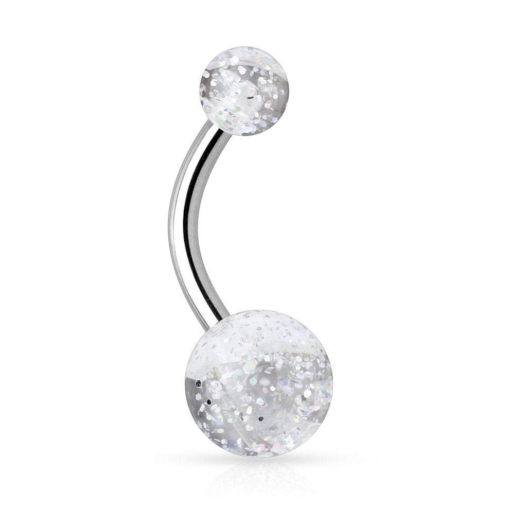Bauchnabelpiercing GLITZERBALL 1,6mm 10mm Nabelpiercing Edelstahl Chirurgenstahl Bananabell Lila Blau Weiß Grün Schwarz Pink Rot