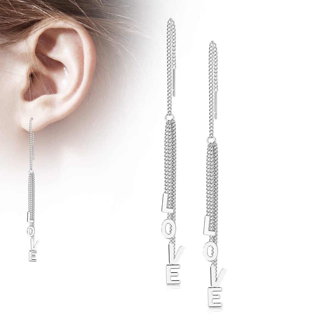 1 Paar Damen Ohrringe Durchzieher Ketten-Anhänger Wort LOVE Ohrringe Ohrstecker Chirurgenstahl Gold Roségold Silber