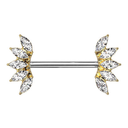 Brustwarzenpiercing Kristall-Fächer Zirkonia Clear Brustpiercing Nippelpiercing Chirurgenstahl Gold Roségold Stab 1,6/16mm