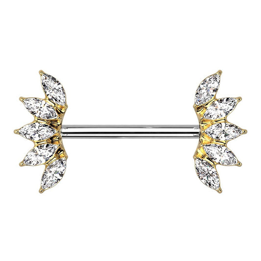 Brustwarzenpiercing Kristall-Fächer Zirkonia Clear Brustpiercing Nippelpiercing Chirurgenstahl Gold Roségold Stab 1,6/16mm