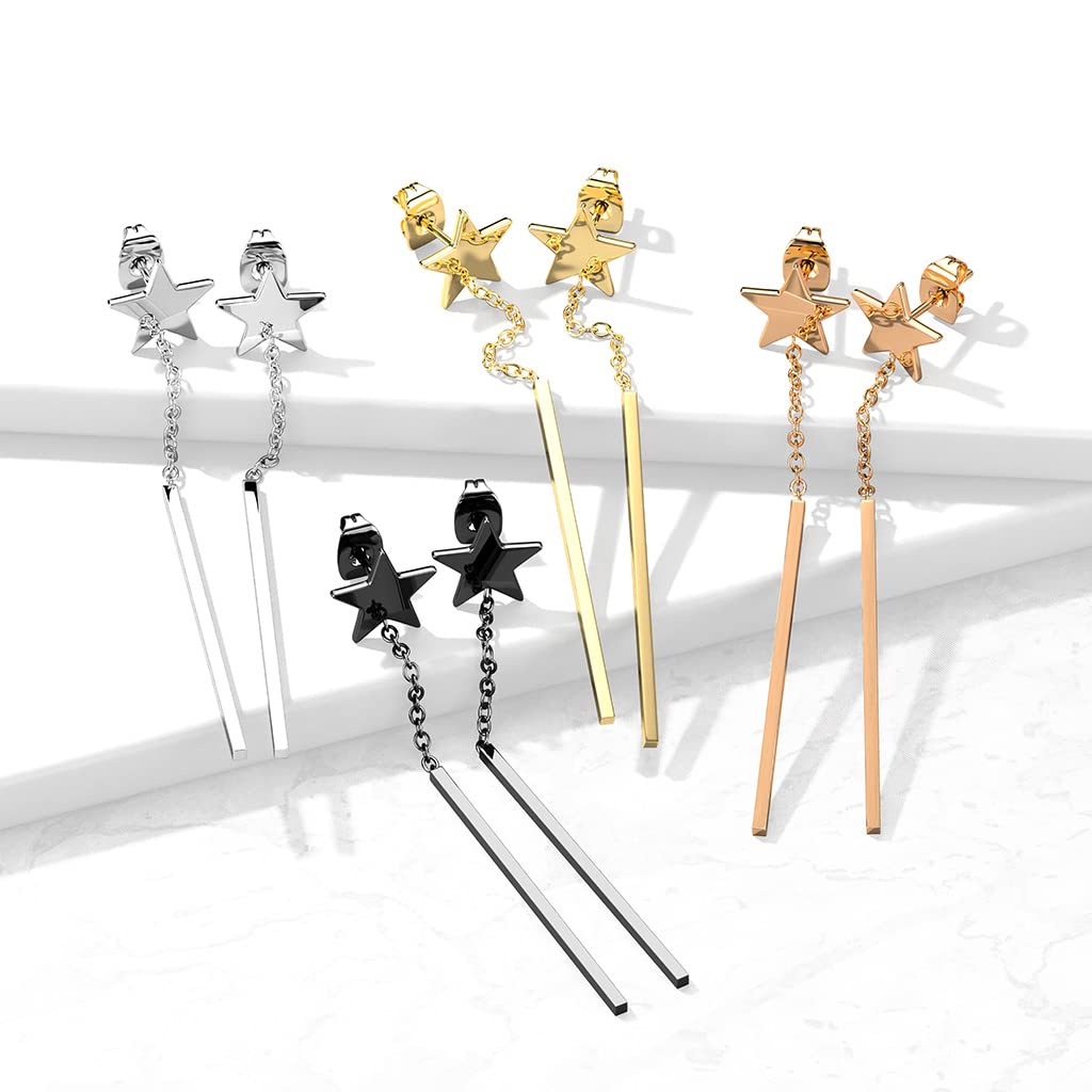 1 Paar Damen Ohrstecker Stern Ohrringe Stab-Anhänger Ohrhänger Silber Gold Schwarz Roségold