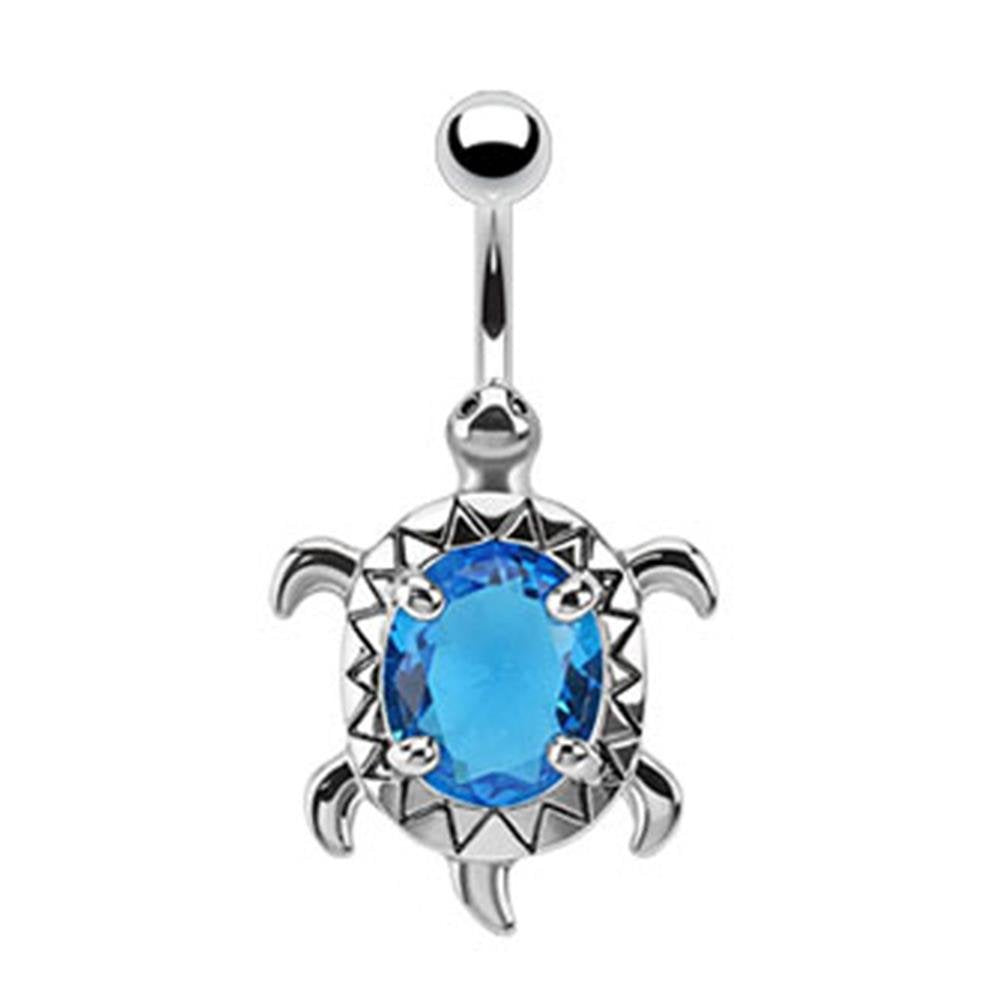Bauchnabelpiercing SCHILDKRÖTE 1,6mm 10mm Nabelpiercing Edelstahl Chirurgenstahl Bananabell Zirkonia Silber Aqua Pink Clear Lila