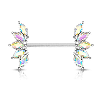 Brustwarzenpiercing Kristall-Fächer Brustpiercing Nippelpiercing Chirurgenstahl Silber Regenbogen Clear Pink Stab 1,6/16mm