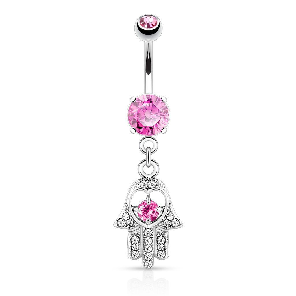 Bauchnabelpiercing Set 1,6mm 10mm Hamsa 15,9 x 11,2mm Nabelpiercing Chirurgenstahl Bananabell Zirkonia Silber