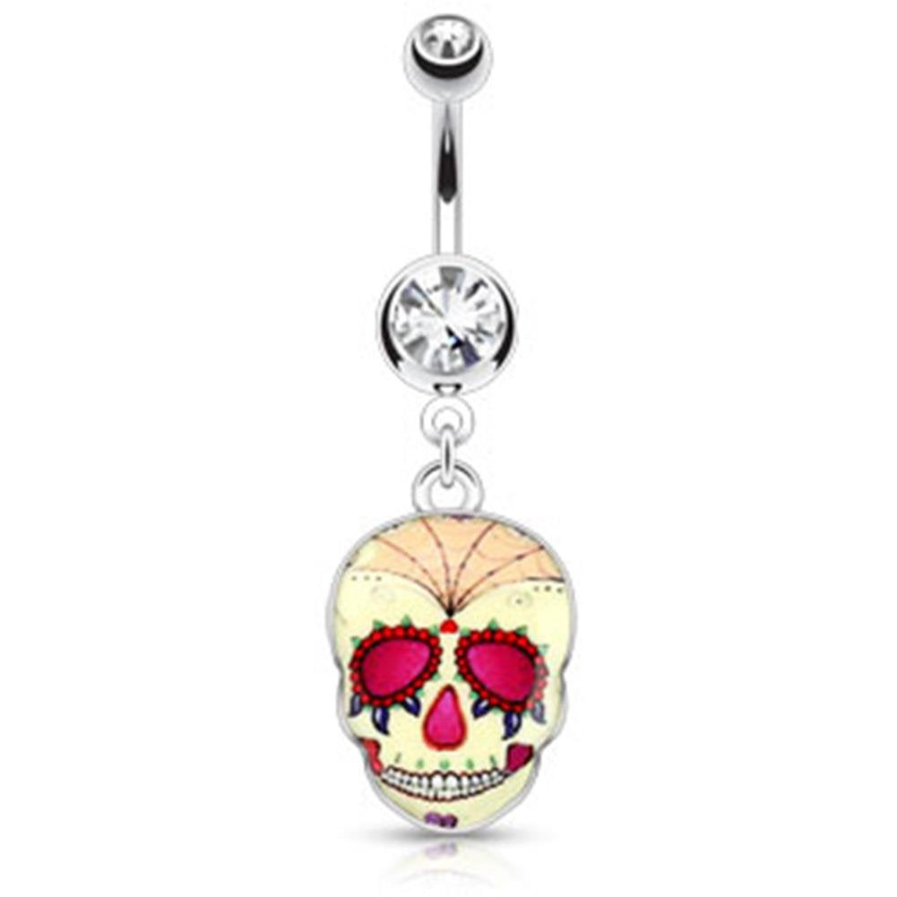 Bauchnabelpiercing 1,6mm 10mm Anhänger Totenkopf Skull Nabelpiercing Edelstahl Chirurgenstahl Bananabell Zirkonia 14 Karat