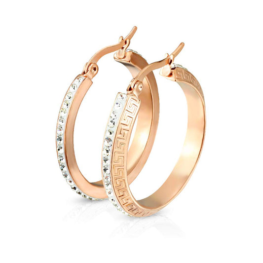 1 Paar Damen Ohrringe CREOLE 4mm breit Zirkonia-Rand Muster Ohrstecker Chirurgenstahl Gold Roségold Silber Clear 30mm