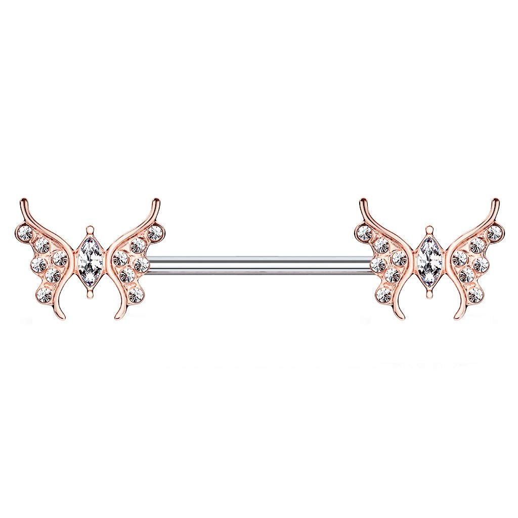 Brustwarzenpiercing Zirkonia Schmetterling Brustpiercing Nippelpiercing Chirurgenstahl Silber Gold Roségold Clear Stab 1,6/14mm