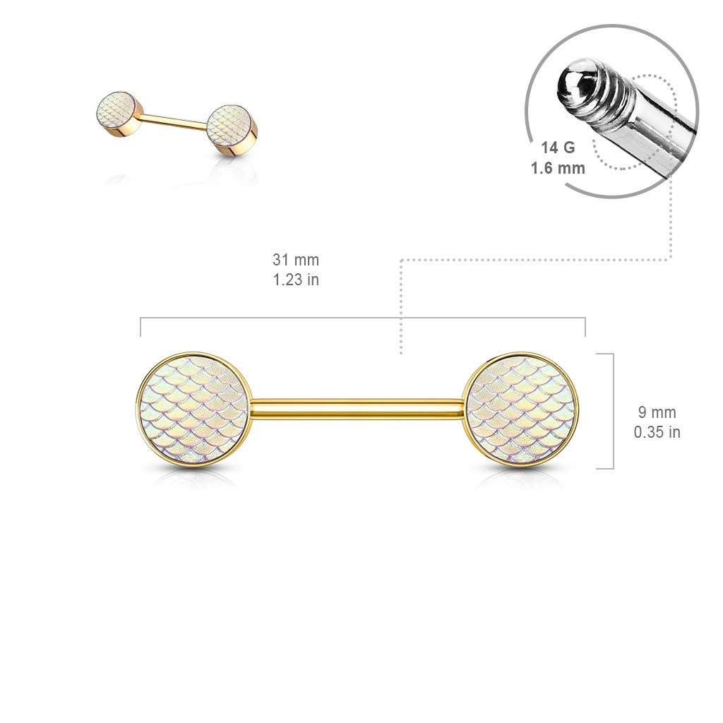 Brustwarzenpiercing HOLOGRAFISCHE Drachen-Haut Brustpiercing Nippelpiercing Chirurgenstahl Multicolor Stab 1,6/14mm