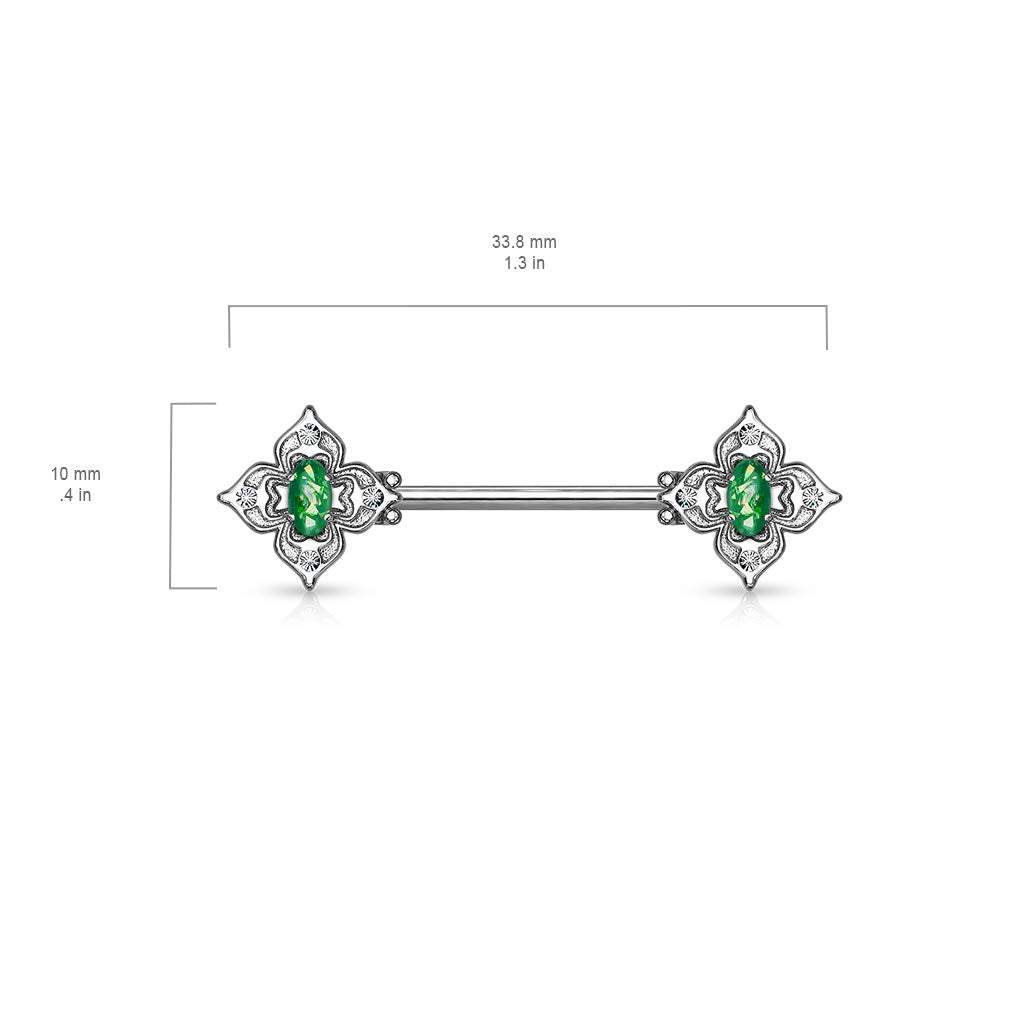 Brustwarzenpiercing Glitzer-Opal Blumen-Quadrat Brustpiercing Nippelpiercing Chirurgenstahl viele Farben Stab 1,6/14mm