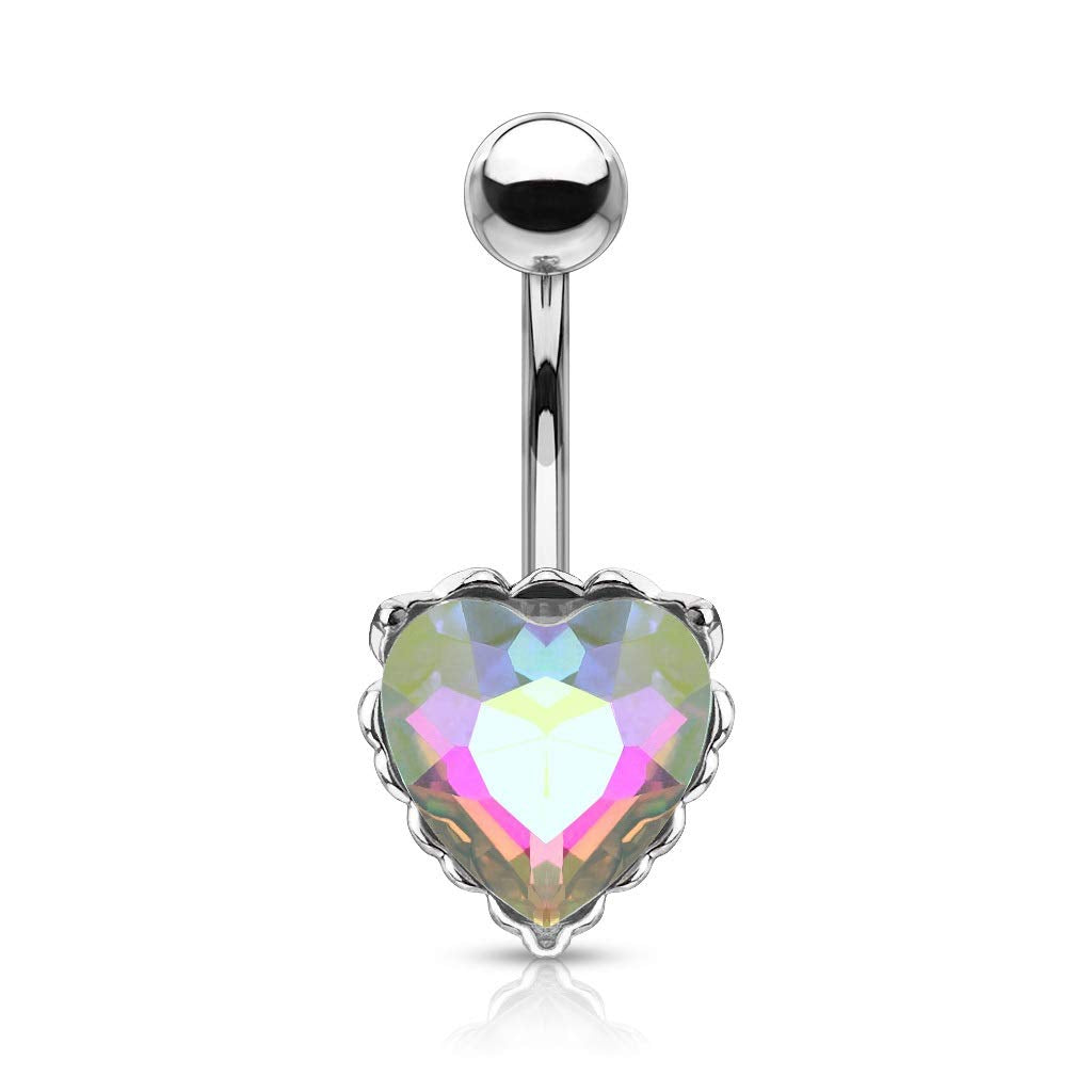 Bauchnabelpiercing Regenbogen-Effekt Kristall Herz Nabelpiercing Chirurgenstahl Bananabell viele Farben Stab 1,6/10mm
