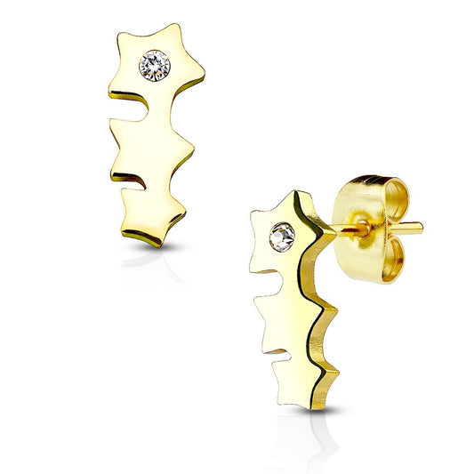 1 Paar Ohrringe Set Ohrstecker Edelstahl Chirurgenstahl 3-fach Stern Triple Star clear Zirkonia gold silber
