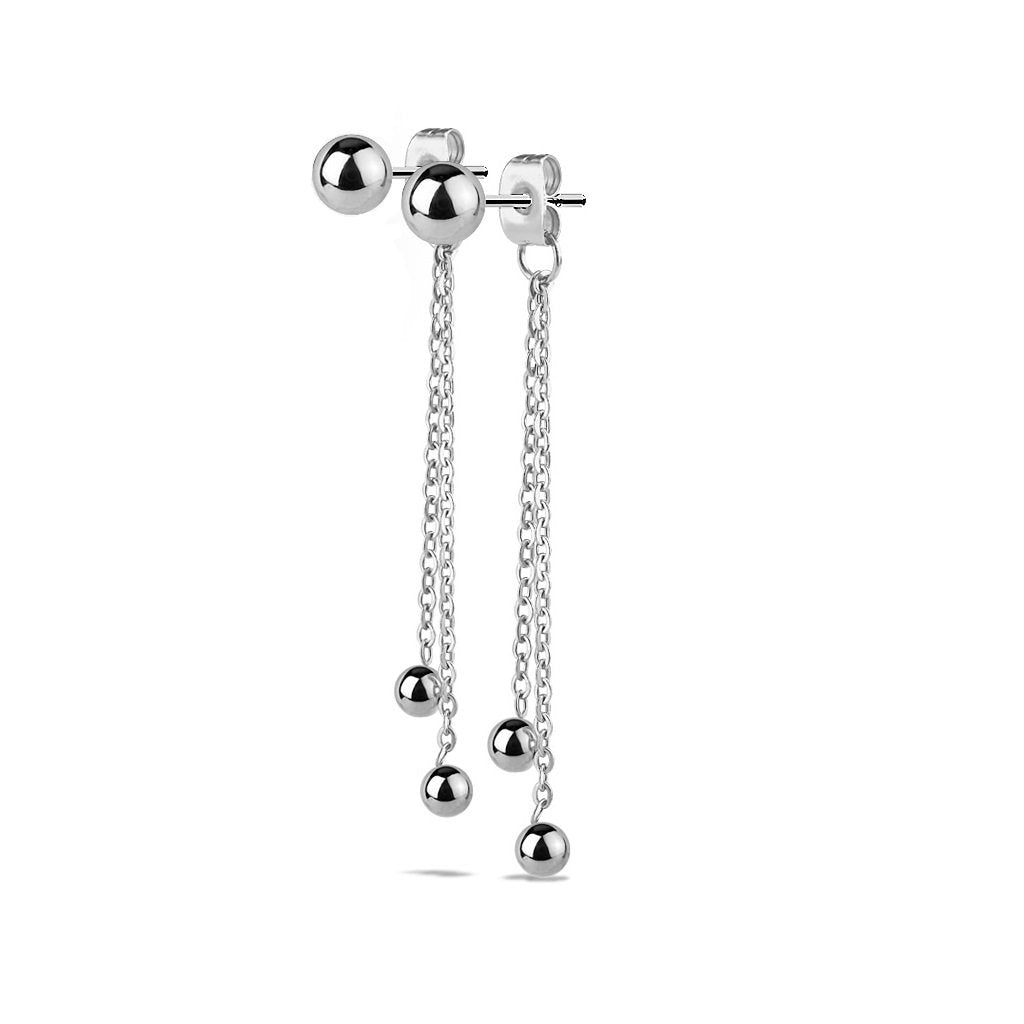 1 Paar Ohr-hänger 2 lange hängende Ketten 3 Kugeln Ohrringe Set Ohrstecker Chirurgenstahl Silber Gold Roségold