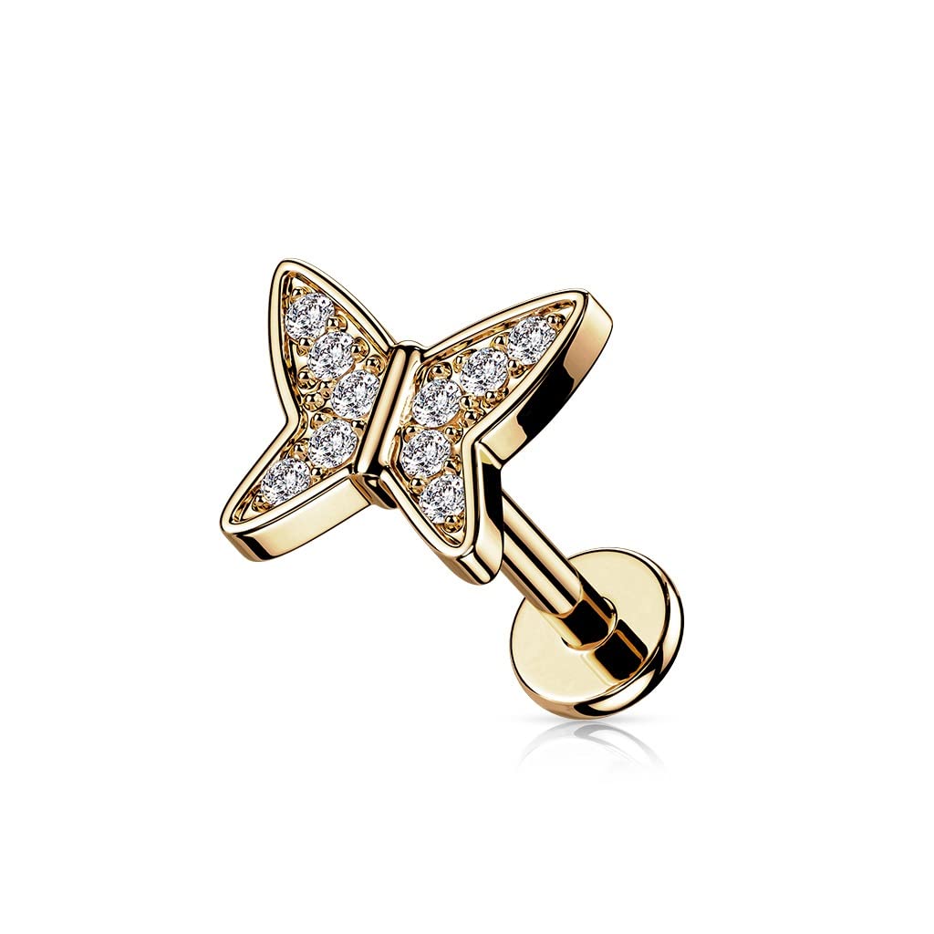 Knorpel Ohrstecker Schmetterling Silber Gold Roségold Pavé Zirkonia Clear Piercings Chirurgenstahl Schraubverschluss Stab 6/8mm lang