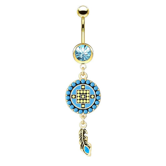 Bauchnabelpiercing AZTEKEN-Design Nabelpiercing Chirurgenstahl Bananabell Gold Silber viele Farben Stab 1,6/10mm