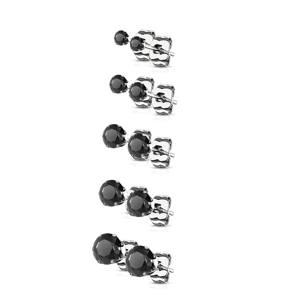 5 Paar Ohringe Runder Zirkonia 3mm 4mm 5mm 6mm 7mm Ohrringe Ohrstecker Chirurgenstahl Silber Gold Schwarz