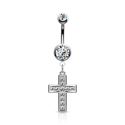 Bauchnabelpiercing Kristall Kreuz-Anhänger Nabelpiercing Chirurgenstahl Bananabell Silber Gold Roségold Clear Stab 1,6/10mm
