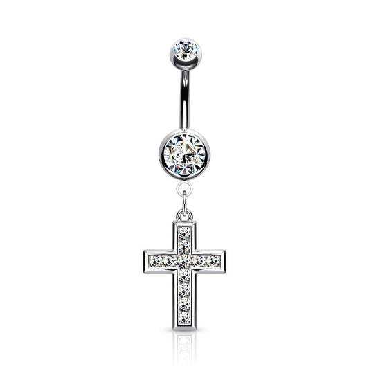 Bauchnabelpiercing Kristall Kreuz-Anhänger Nabelpiercing Chirurgenstahl Bananabell Silber Gold Roségold Clear Stab 1,6/10mm