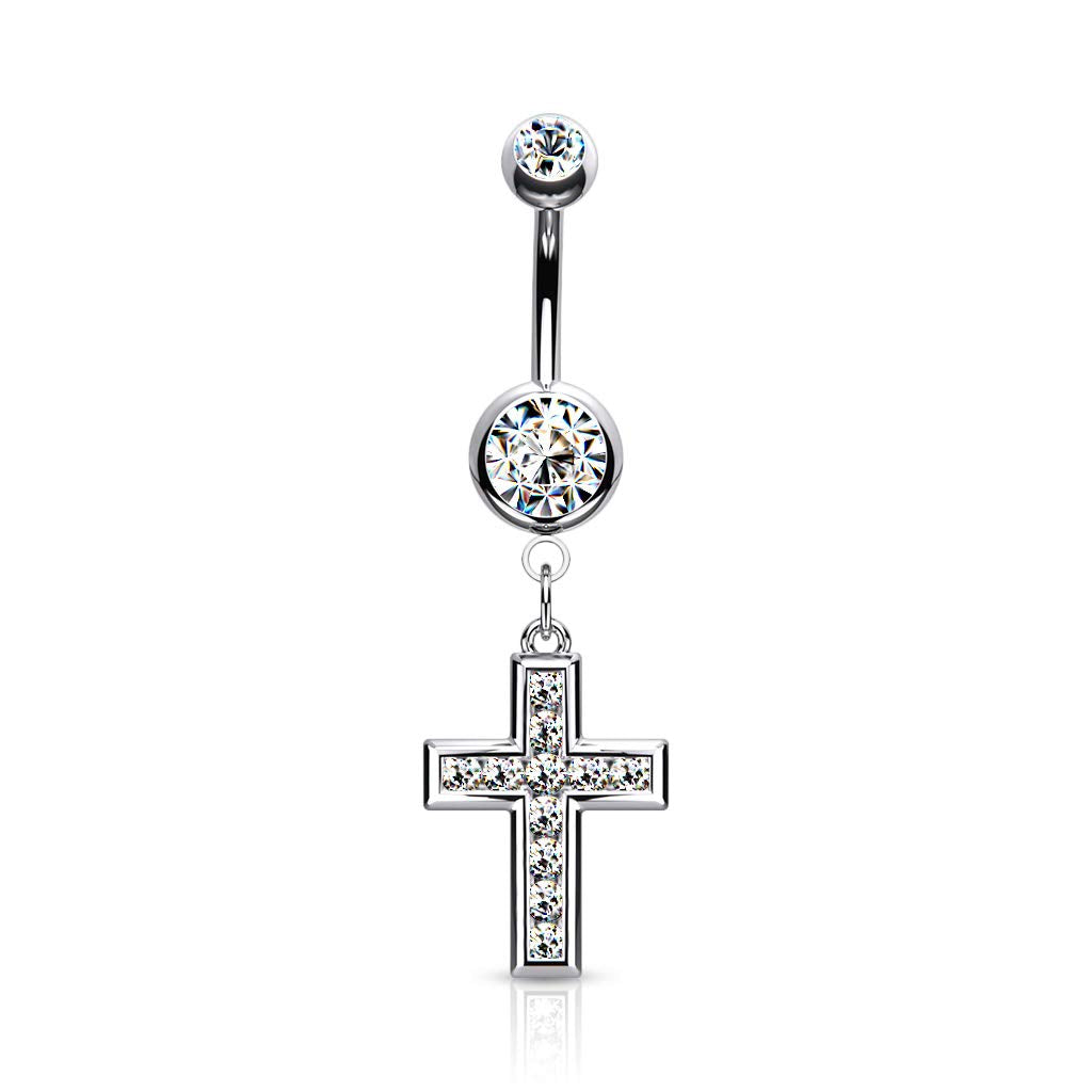 Bauchnabelpiercing Kristall Kreuz-Anhänger Nabelpiercing Chirurgenstahl Bananabell Silber Gold Roségold Clear Stab 1,6/10mm