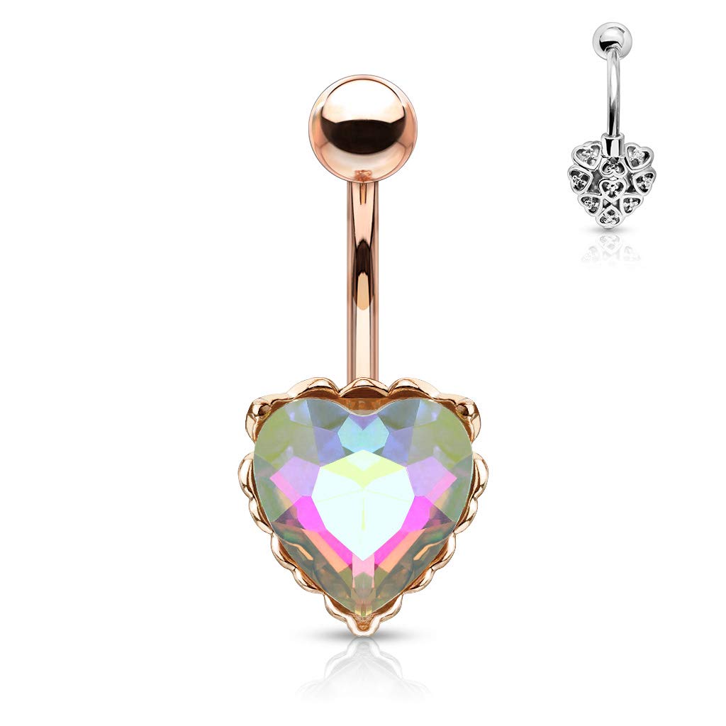 Bauchnabelpiercing Regenbogen-Effekt Kristall Herz Nabelpiercing Chirurgenstahl Bananabell viele Farben Stab 1,6/10mm