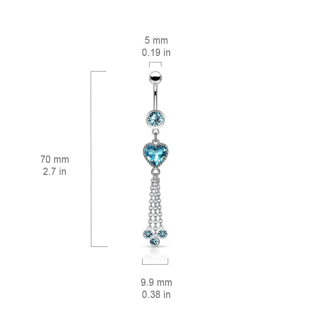 Bauchnabelpiercing Zirkonia Herz Ketten Anhänger Nabelpiercing Chirurgenstahl Bananabell Silber Clear Pink Aqua Stab 1,6/10mm