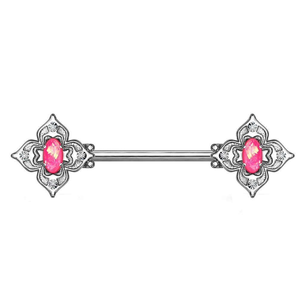Brustwarzenpiercing Glitzer-Opal Blumen-Quadrat Brustpiercing Nippelpiercing Chirurgenstahl viele Farben Stab 1,6/14mm