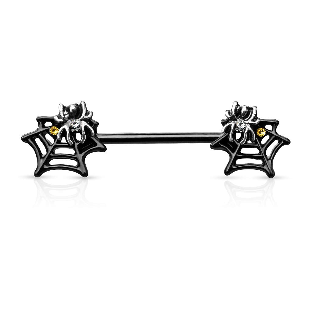 Brustwarzenpiercing Spinnen-Netze Schwarz Silber Clear Gelb Brustpiercing Nippelpiercing Intimpiercing Chirurgenstahl Stab 14mm