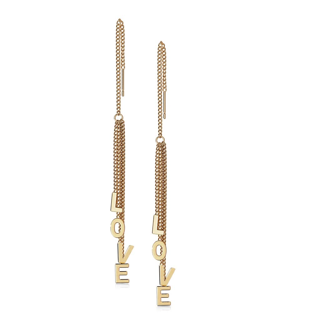 1 Paar Damen Ohrringe Durchzieher Ketten-Anhänger Wort LOVE Ohrringe Ohrstecker Chirurgenstahl Gold Roségold Silber
