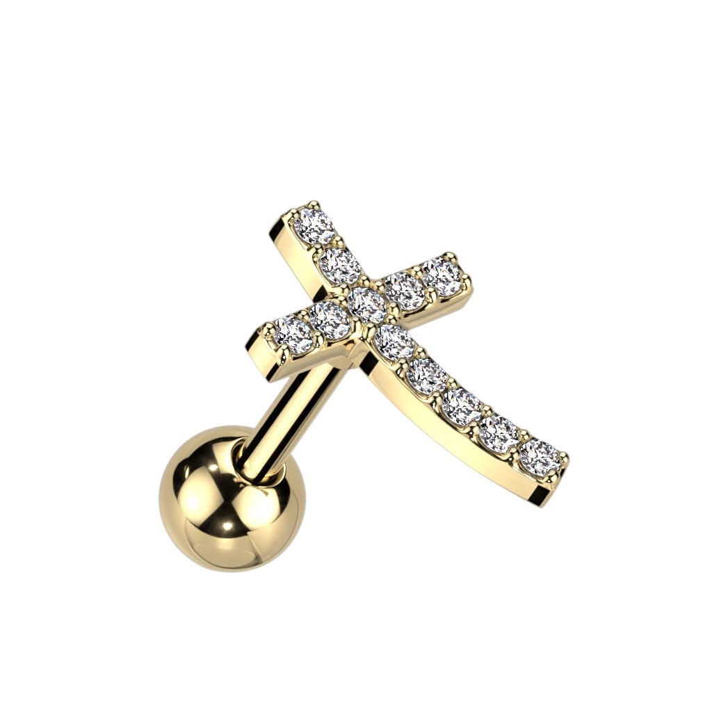 Knorpel Ohrstecker Kreuz Zirkonia Clear Silber Gold Piercings Chirurgenstahl Schraubverschluss Stab 6mm lang
