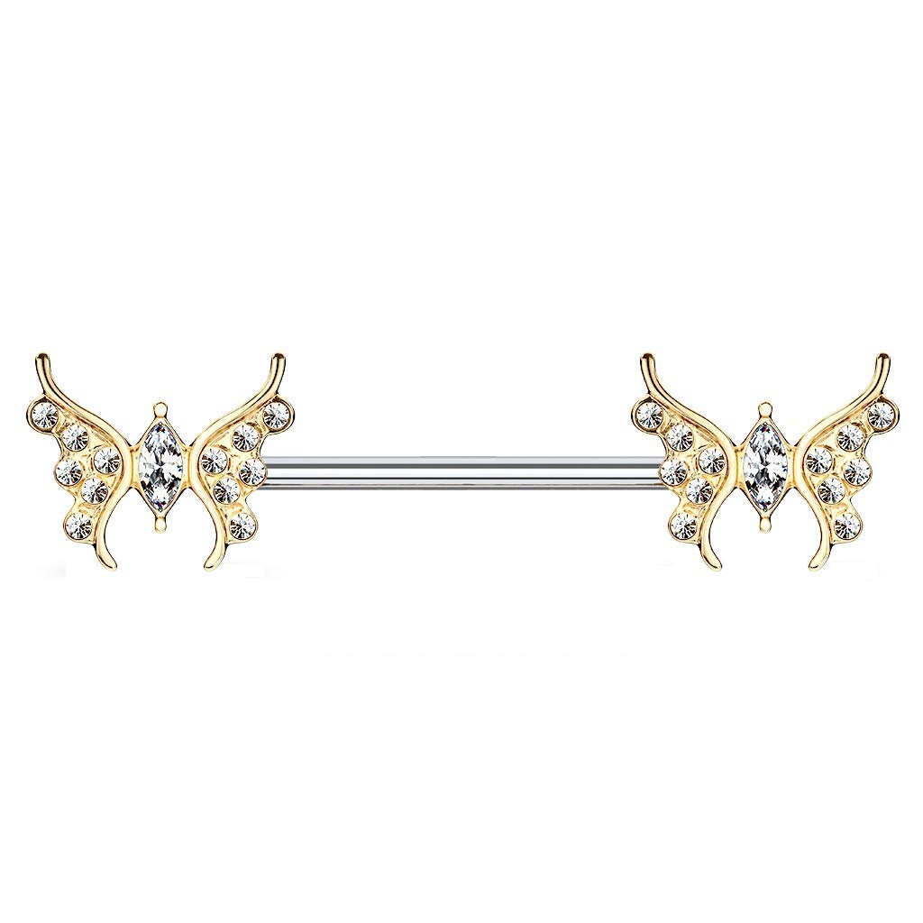 Brustwarzenpiercing Zirkonia Schmetterling Brustpiercing Nippelpiercing Chirurgenstahl Silber Gold Roségold Clear Stab 1,6/14mm