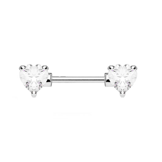 Brustwarzenpiercing ZIRKONIA Herzen Brustpiercing Intimpiercing CHIRURGENSTAHL Silber Gold Roségold Stab 1,6mm 12/16mm