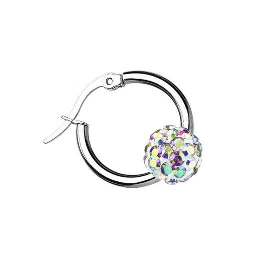 Damen 1 Paar Creolen KRISTALL-KUGEL Ohrringe Schmuck Ohrstecker Chirurgenstahl Silber Multicolor