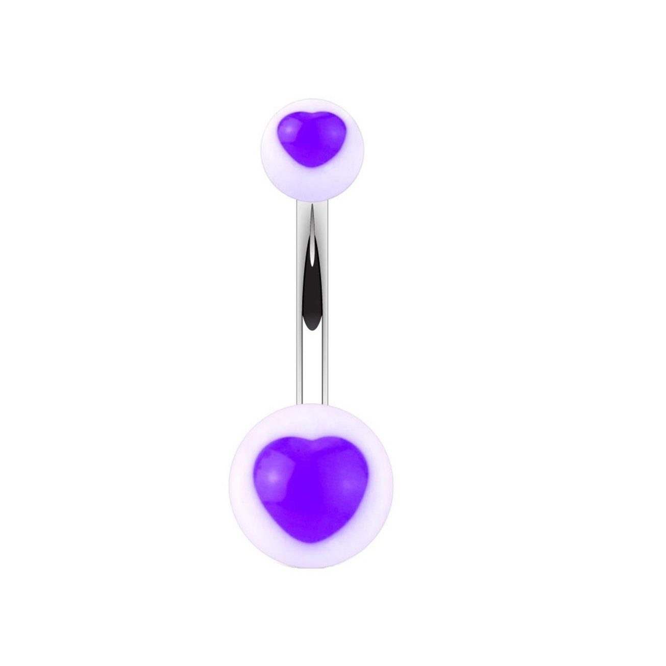 Bauchnabelpiercing UV Herz Nabelpiercing ACRYL-Kugeln Bananabell Edelstahl Stab-Dicke 1,6mm Stab-länge 10mm