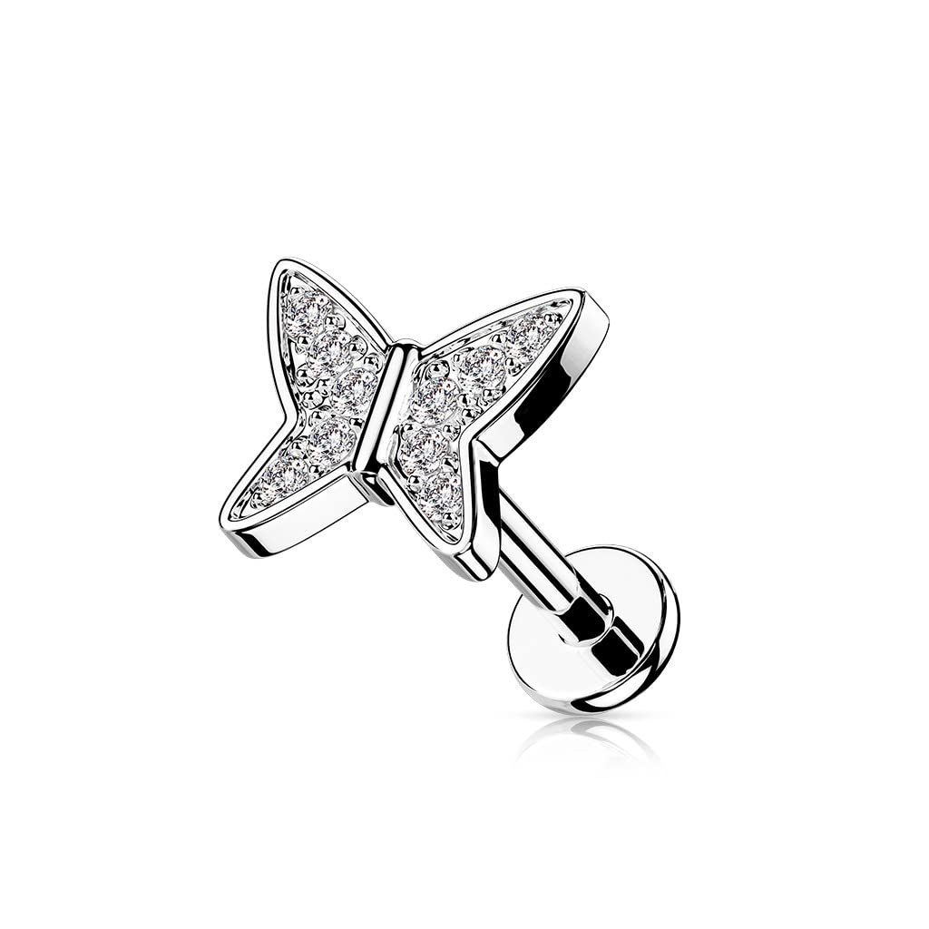 Knorpel Ohrstecker Schmetterling Silber Gold Roségold Pavé Zirkonia Clear Piercings Chirurgenstahl Schraubverschluss Stab 6/8mm lang