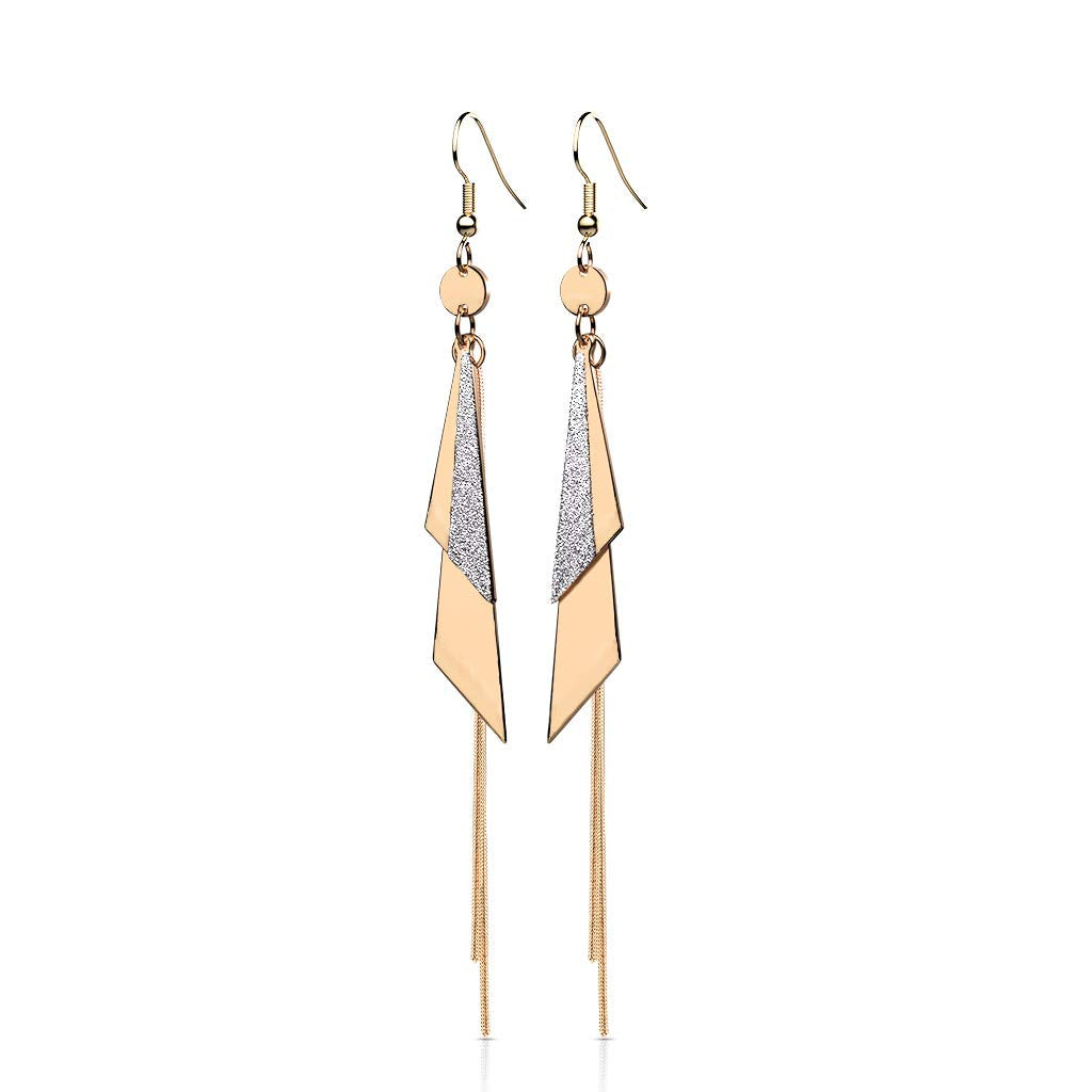 1 Paar Damen Ohrringe 2 Große Glitzer-Dreiecke Ketten Anhänger e Ohrstecker Chirurgenstahl Gold Roségold Silber Länge 103,2mm