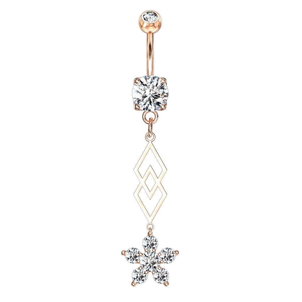 Bauchnabelpiercing Zirkonia Blumen-Anhänger Nabelpiercing Chirurgenstahl Bananabell Silber Gold Roségold Clear Stab 1,6/10mm