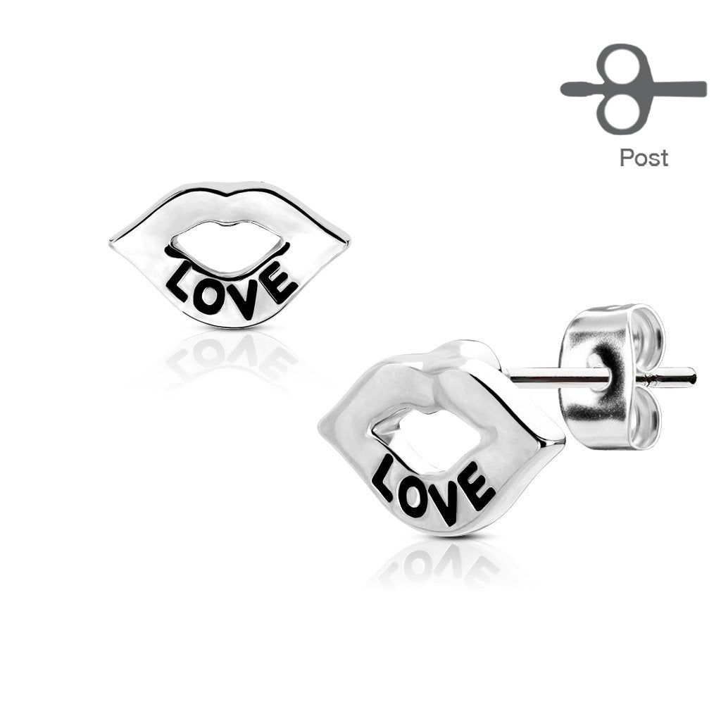 1 Paar Ohrringe Set Stecker Edelstahl Chirurgenstahl Lippen Love Liebe silber roségold gold