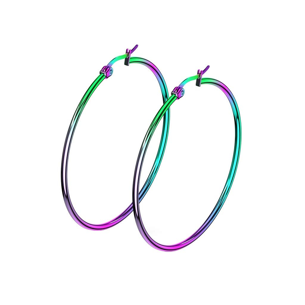 1 Paar Damen CREOLEN Ohrringe Ohrstecker Chirurgenstahl Regenbogen 10 15 20 25 30 35 40 45 50 55 60 65 70 75 mm
