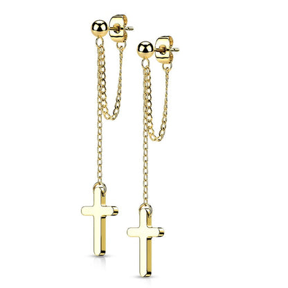 1 Paar Damen Ohrstecker Ketten-Kreuz Anhänger Chirurgenstahl Ohrringe Ohrhänger Silber Gold Schwarz Roségold