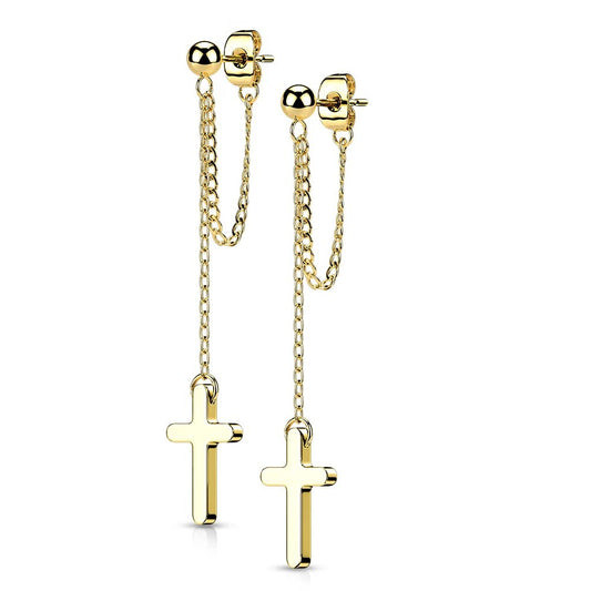 1 Paar Damen Ohrstecker Ketten-Kreuz Anhänger Chirurgenstahl Ohrringe Ohrhänger Silber Gold Schwarz Roségold