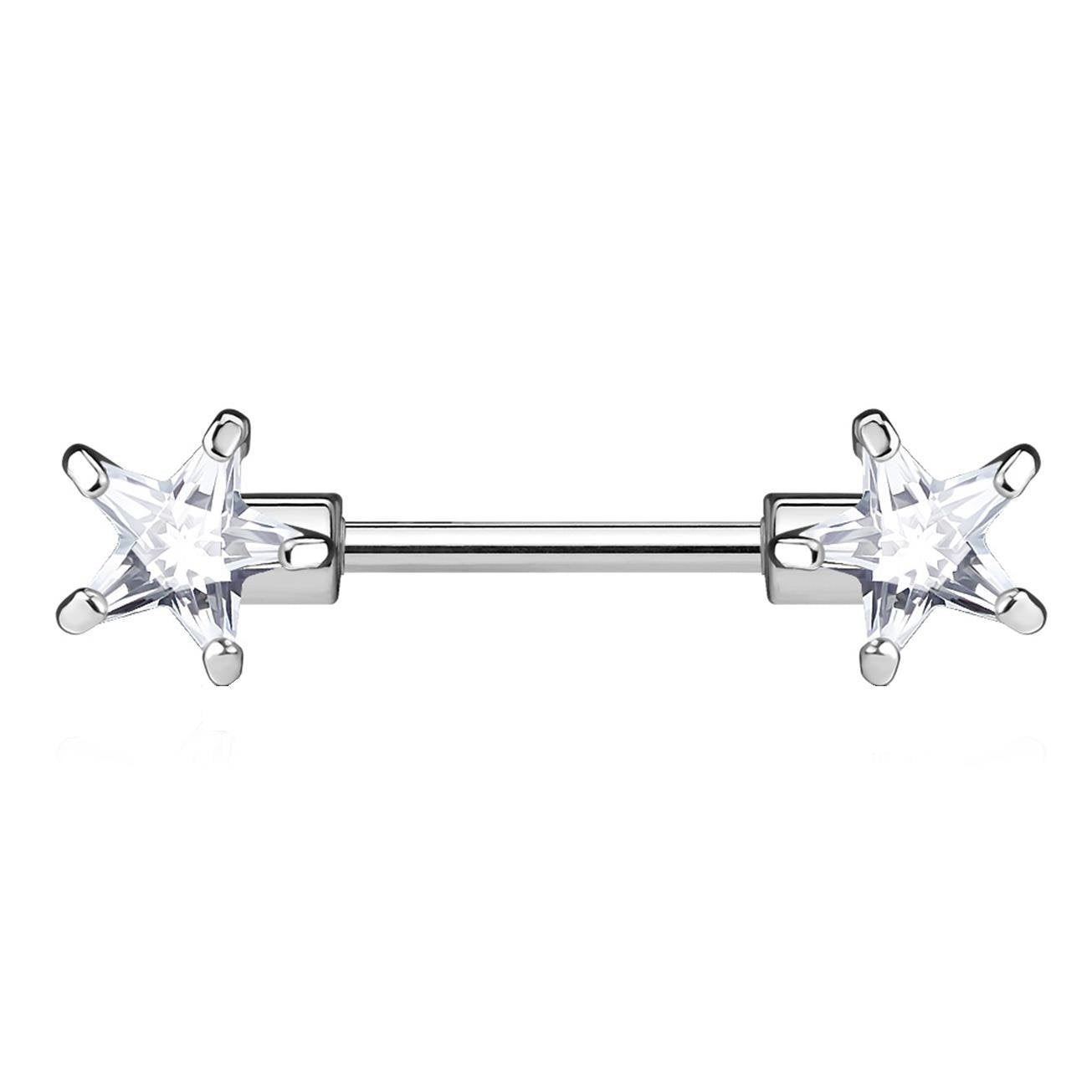 Brustwarzenpiercing ZIRKONIA Sterne Brustpiercing Intimpiercing CHIRURGENSTAHL Silber Clear Pink Aqua Stab 1,6mm 12mm