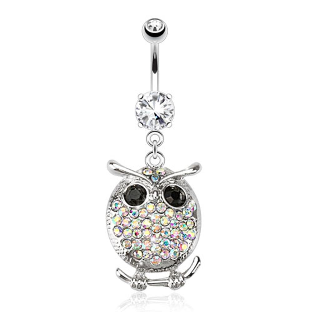 Bauchnabelpiercing Fliegende Eule Anhänger 1,6mm 10mm Nabelpiercing Chirurgenstahl Bananabell Zirkonia Silber Clear Pink Schwarz