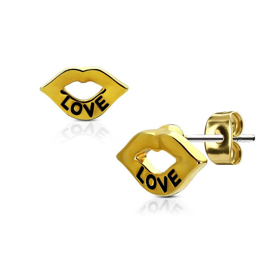 1 Paar Ohrringe Set Stecker Edelstahl Chirurgenstahl Lippen Love Liebe silber roségold gold