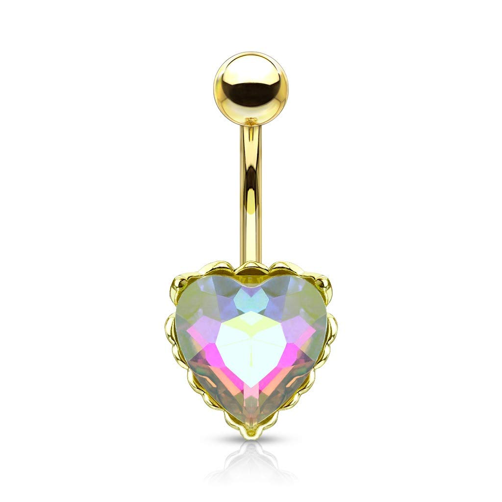 Bauchnabelpiercing Regenbogen-Effekt Kristall Herz Nabelpiercing Chirurgenstahl Bananabell viele Farben Stab 1,6/10mm